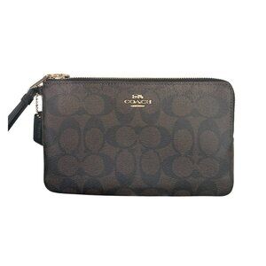 Coach Large Signature Canvas Corner Zip Wristlet Wallet in Canvas - Gold/Khaki